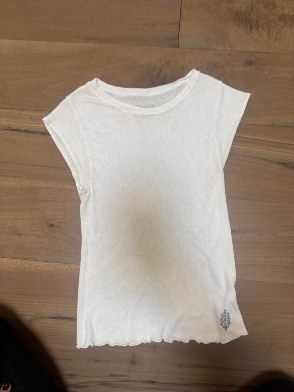 White Ribbed Short Sleeve Top